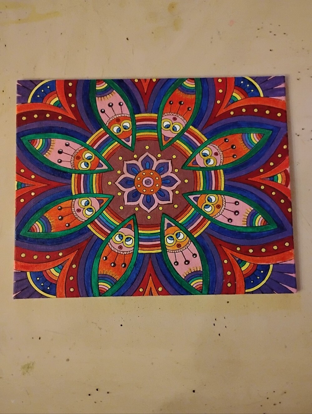 Colorful Mandala Wall Art Original Painting Of Vibrant Rainbow Palette On Board
